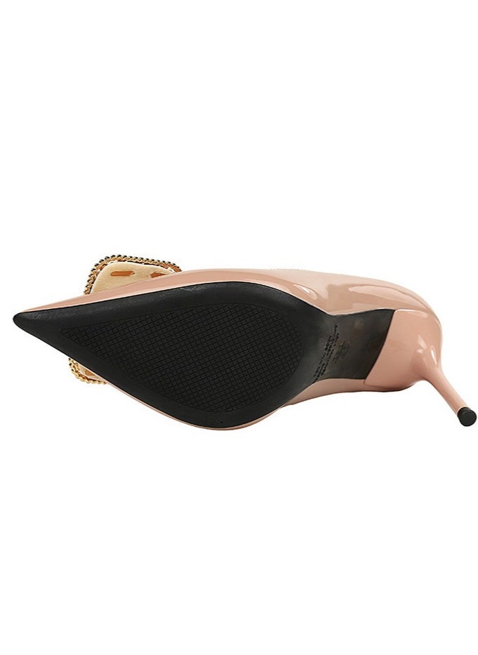 BIGTREE Women's Closed Pointed Toe Stiletto Pump Rhinestone Square Buckle Decoration High Heels Pale Pink 10 CM  - Image 4