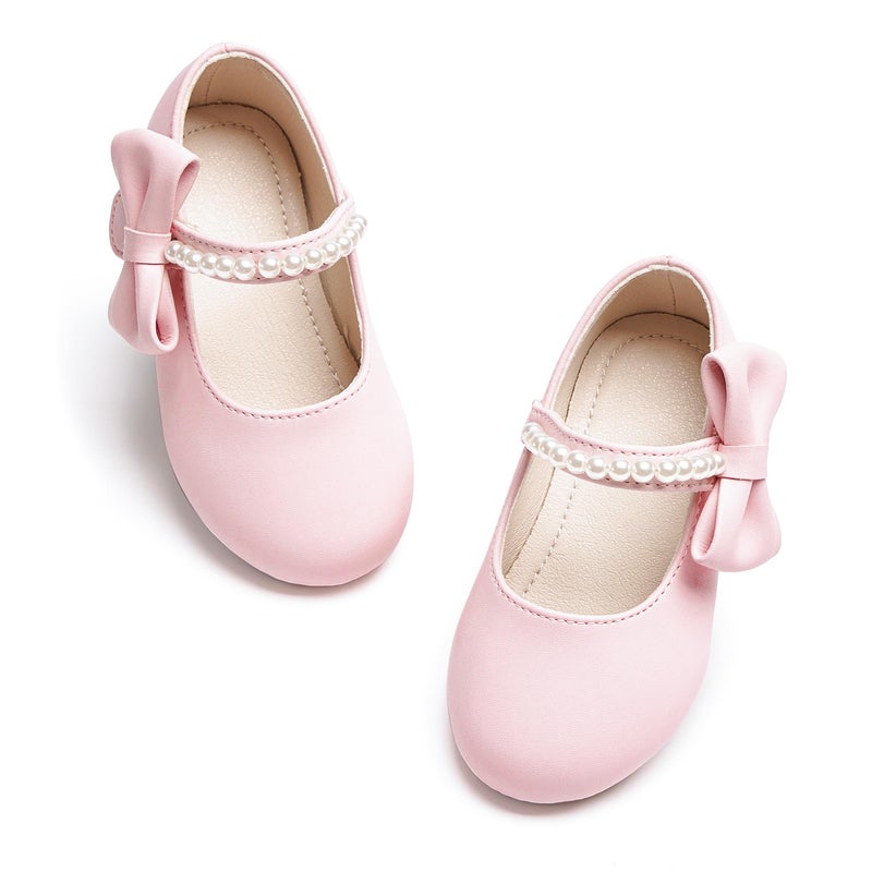 PHIRAMIN Toddler Flower Girl Pink Dress Shoes Size 7 - Little Girl Pearl Ballet Flats for Wedding - Image 1