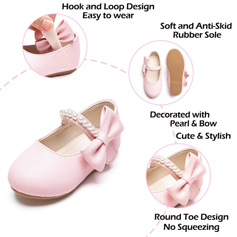 PHIRAMIN Toddler Flower Girl Pink Dress Shoes Size 7 - Little Girl Pearl Ballet Flats for Wedding - Image 5