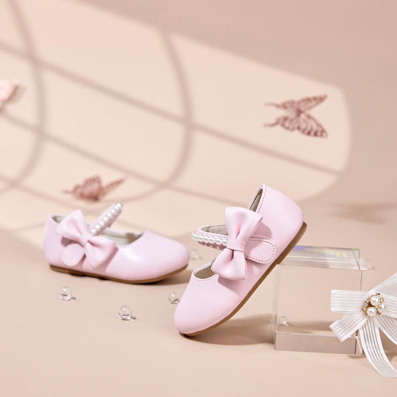 PHIRAMIN Toddler Flower Girl Pink Dress Shoes Size 7 - Little Girl Pearl Ballet Flats for Wedding - Image 3