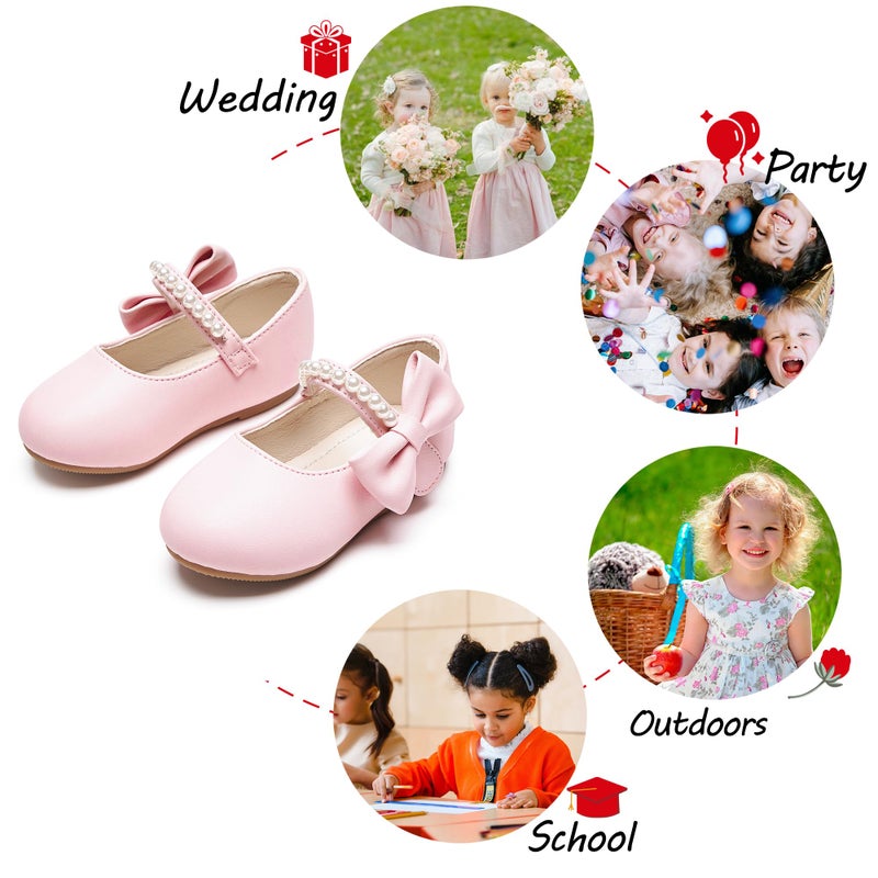 PHIRAMIN Toddler Flower Girl Pink Dress Shoes Size 7 - Little Girl Pearl Ballet Flats for Wedding - Image 4