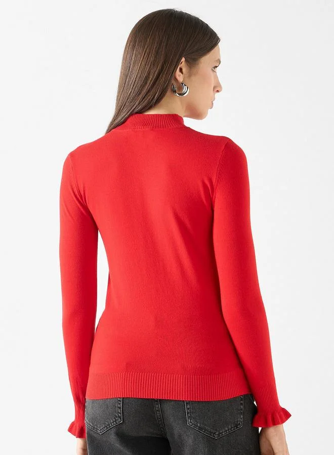 2Xtremz 2Xtremz Ribbed Funnel Neck Sweater with Long Sleeves