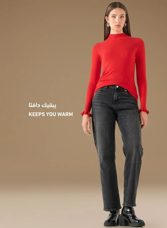 2Xtremz 2Xtremz Ribbed Funnel Neck Sweater with Long Sleeves