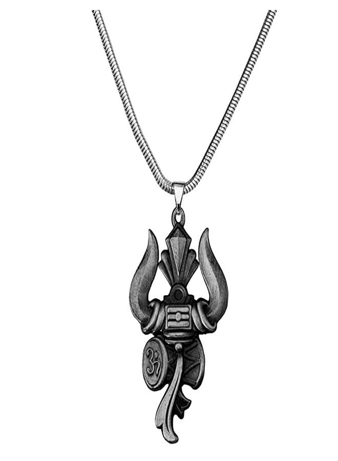 AFH قلادة AFH Lord Shiva Om Trishul Damaru رمادية اللون مع سلسلة ثعبان للرجال والنساء - Image 1