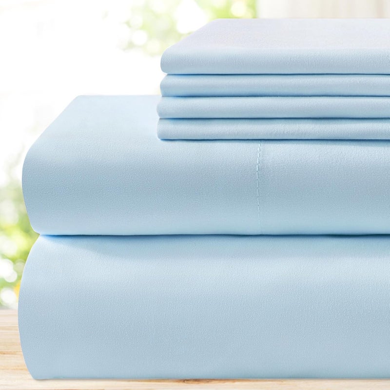 BYSURE Hotel Luxury Bed Sheets Set 6 Piece(Queen, Baby Blue) - Super Soft 1800 Thread Count 100% Microfiber Sheets with Deep Pockets, Wrinkle & Fade Resistant - Image 1