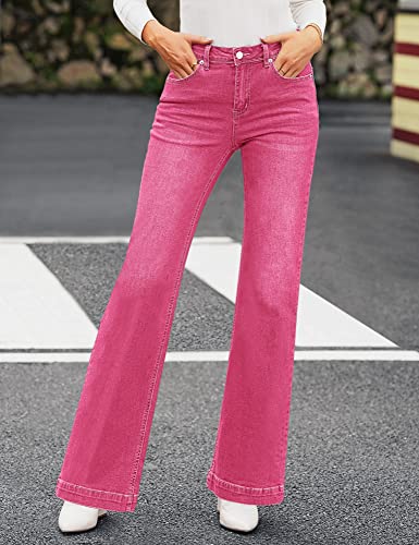 GRAPENT Business Pants for Women High Waisted Jeans Stretch Bootcut 70s Style Baggy Hot Pink Size 8 10 - Image 4
