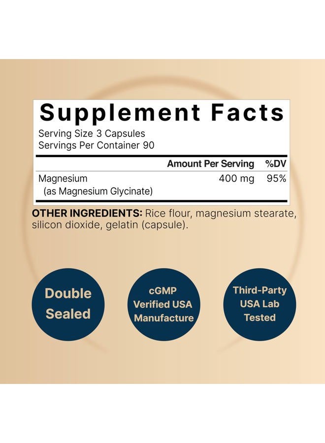 NatureBell مغنيسيوم جليسينات 400 ملغ (عنصري)، 270 كبسولة – 100% مخلب لامتصاص أقصى | غير معدّل وراثيًا وخالي من الغلوتين، مكمل معدني متاح حيويًا لصحة العضلات والمفاصل والإنزيمات والقلب - Image 2