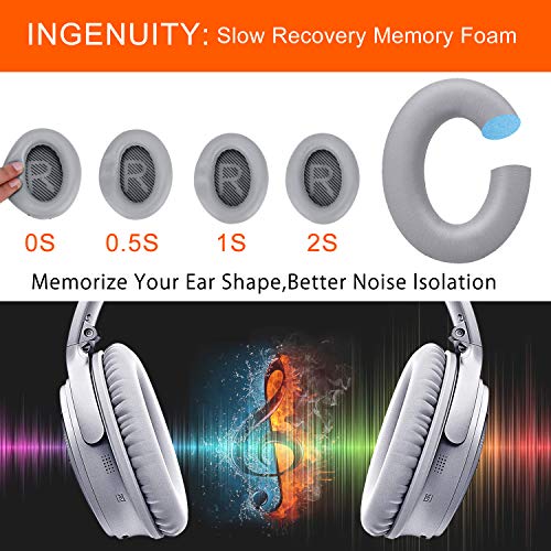 GEVO Premium Replacement Ear Pads for Bose QC35 & QC35ii Headphones Made by GEVO- Comfortable Adaptive Memory Foam and Extra Durable - Fits QuietComfort 35 & 35ii / SoundLink 1&2 AE（Over-Ear） (Silver) - Image 4