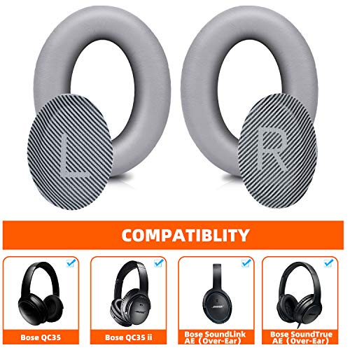 GEVO Premium Replacement Ear Pads for Bose QC35 & QC35ii Headphones Made by GEVO- Comfortable Adaptive Memory Foam and Extra Durable - Fits QuietComfort 35 & 35ii / SoundLink 1&2 AE（Over-Ear） (Silver) - Image 2