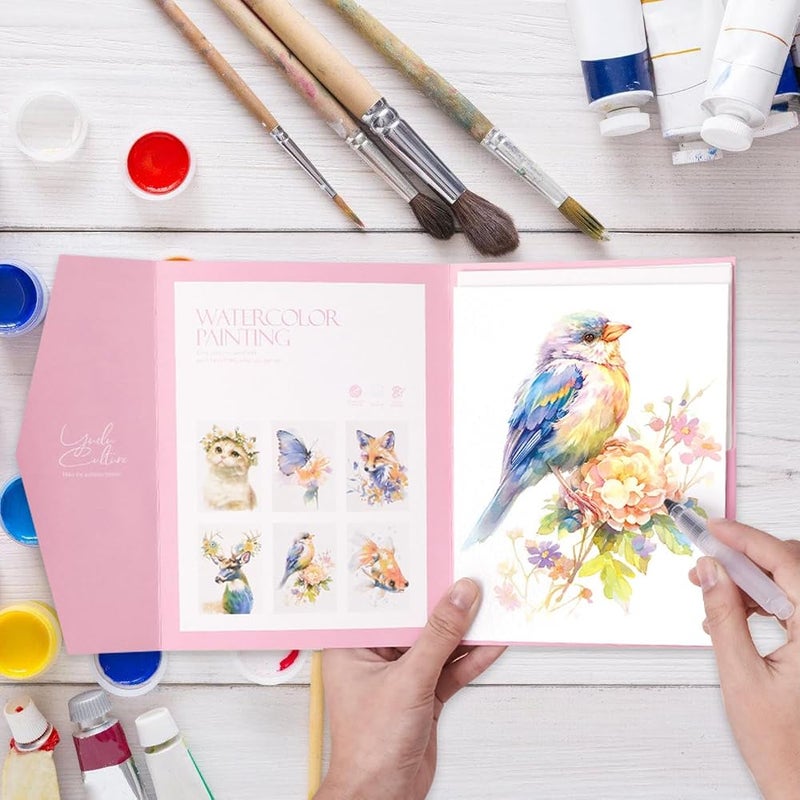 كاست ويف مجموعة رسم بالألوان المائية للمبتدئين، دفتر عمل مع مظروف، فرشاشات، و12 لونًا من ألوان الأكريليك، مواد فنية وحرفية للمراهقين والبالغين - Image 2