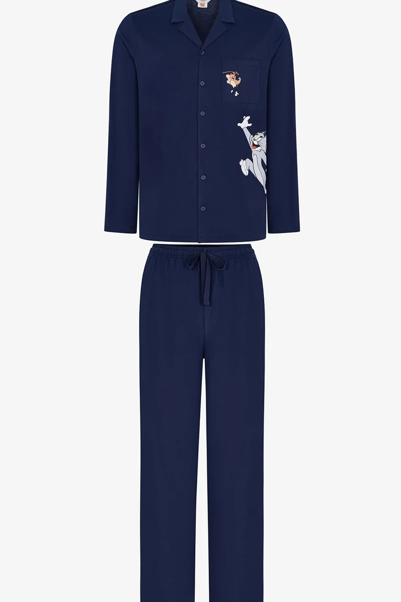 PENTI Men's Tom&jerry Long Sleeve Shirt Trousers Pajama Set
