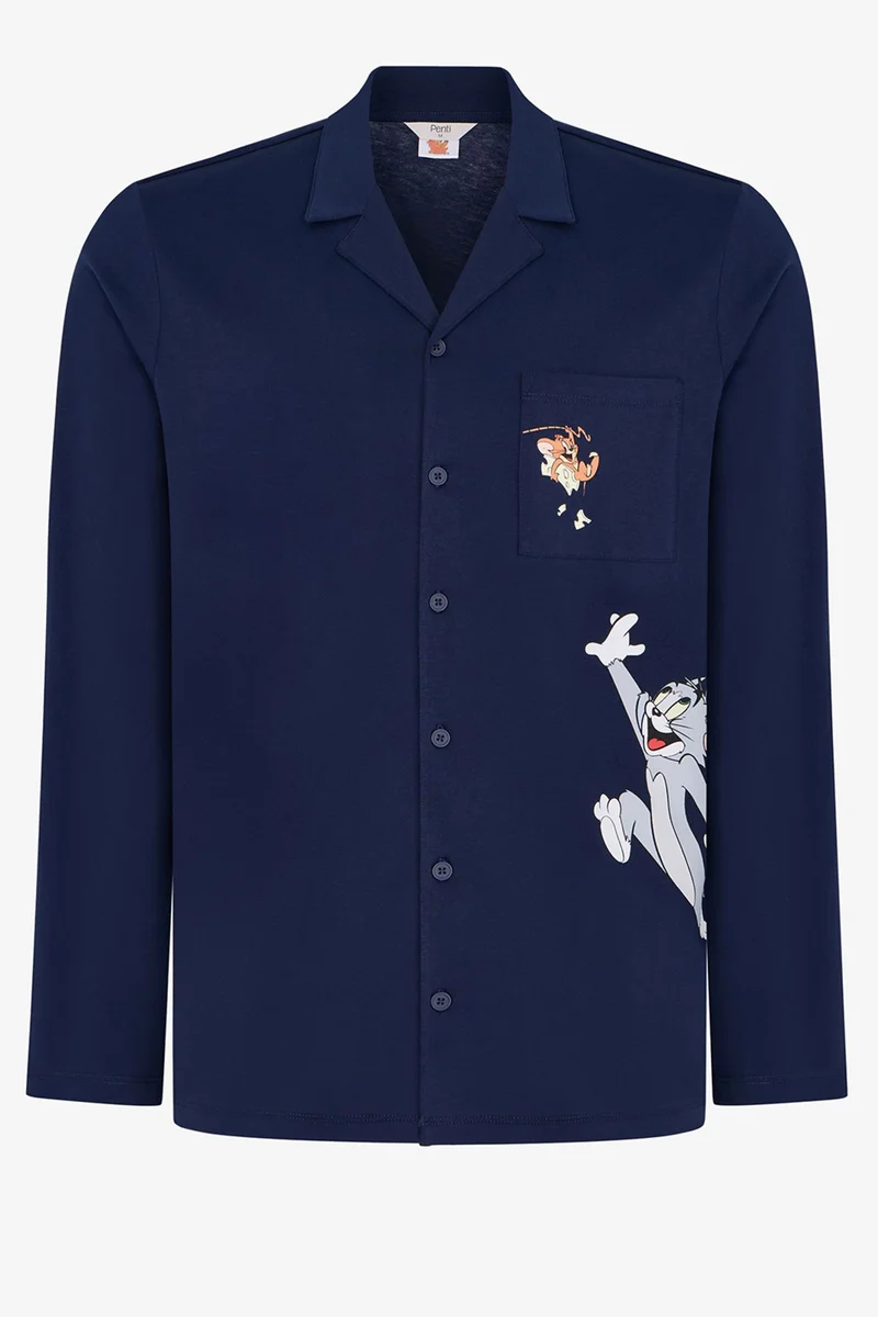 Penti Navy Blue PENTI Men's Tom&jerry Long Sleeve Shirt Trousers Pajama Set for Men | Best Price UAE