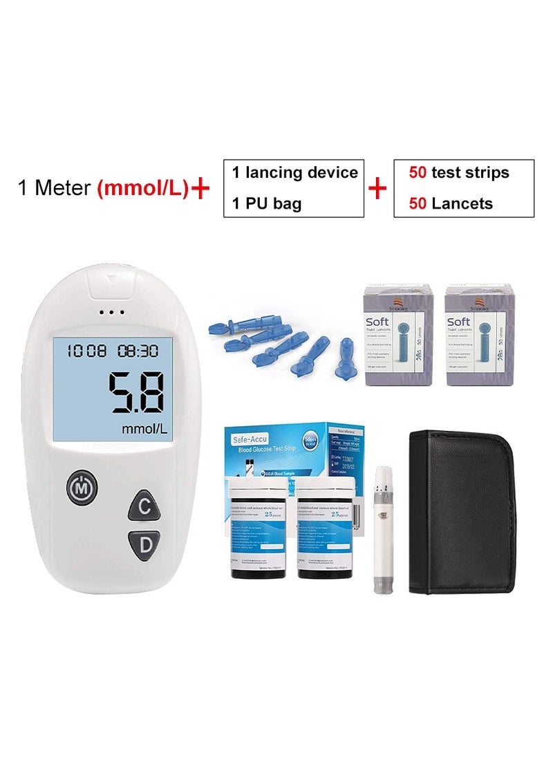 Generic - Blood Sugar Monitor Diabetes Testing Kit With 50 No Coding Test Strips 50 Lancets (unit: mmol/L) - Image 1