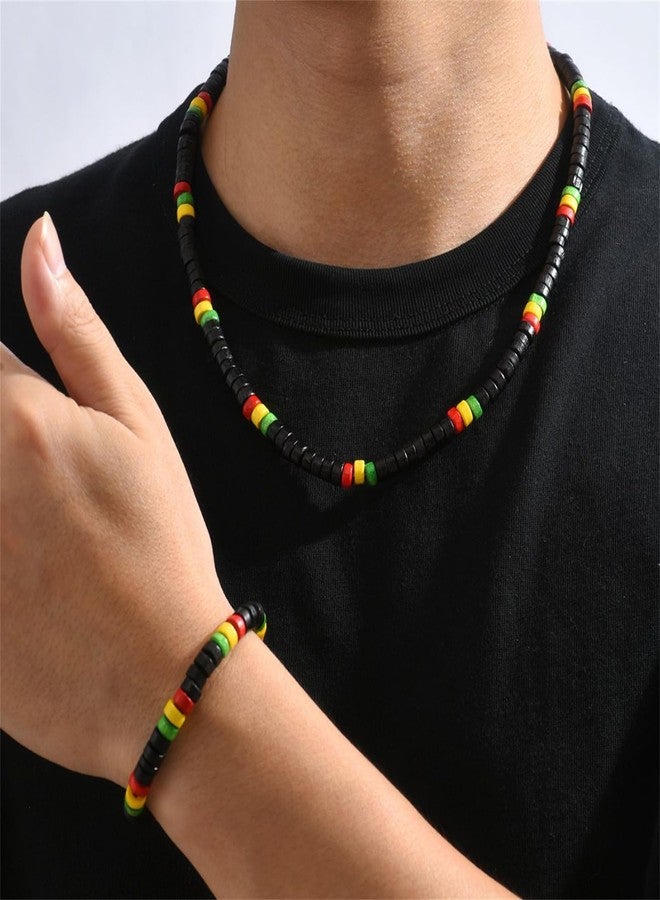 RLHRNDE Handmade Juneteenth African Beaded Necklace Bracelet Set for Women Men Ethic Juneteenth Freedom Day Black History Month Necklace Boho Jewelry (Black) - Image 3