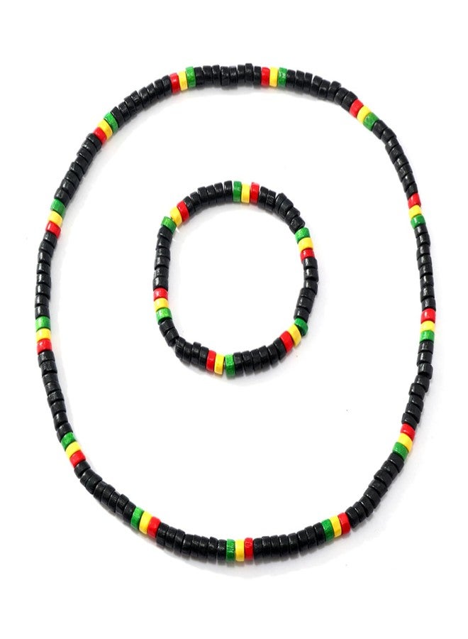 RLHRNDE Handmade Juneteenth African Beaded Necklace Bracelet Set for Women Men Ethic Juneteenth Freedom Day Black History Month Necklace Boho Jewelry (Black) - Image 1