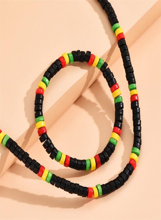 RLHRNDE Handmade Juneteenth African Beaded Necklace Bracelet Set for Women Men Ethic Juneteenth Freedom Day Black History Month Necklace Boho Jewelry (Black) - Image 4