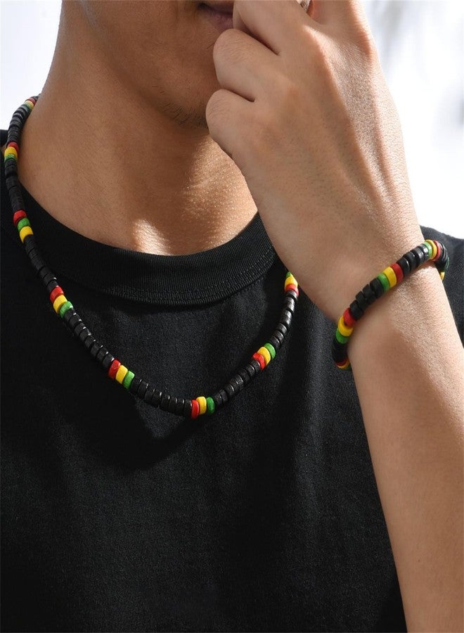 RLHRNDE Handmade Juneteenth African Beaded Necklace Bracelet Set for Women Men Ethic Juneteenth Freedom Day Black History Month Necklace Boho Jewelry (Black) - Image 2