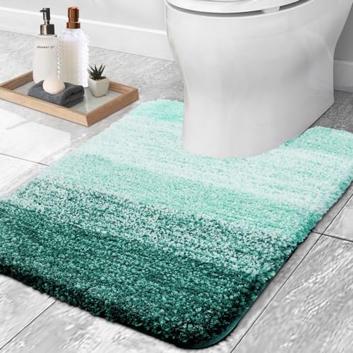 OLANLY Luxury Toilet Rugs U-Shaped 24x20, Extra Soft and Absorbent Microfiber Bathroom Rugs, Non-Slip Plush Shaggy Bath Mat, Machine Wash Dry, Contour Bathroom Mats for Toilet Base, Blackish Green - Image 1