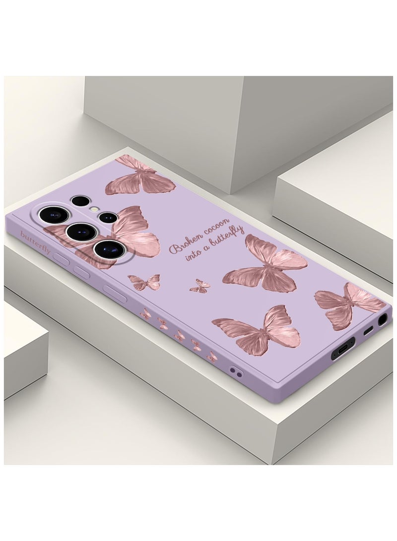 for Samsung Galaxy S24 Ultra Case, Creative Flower Pattern Design Phone Cover Drop Protection Soft Ultra Thin Scratch Resistant Microfiber Lining Inner for Galaxy S24 Ultra-Butterfly Purple - Image 1