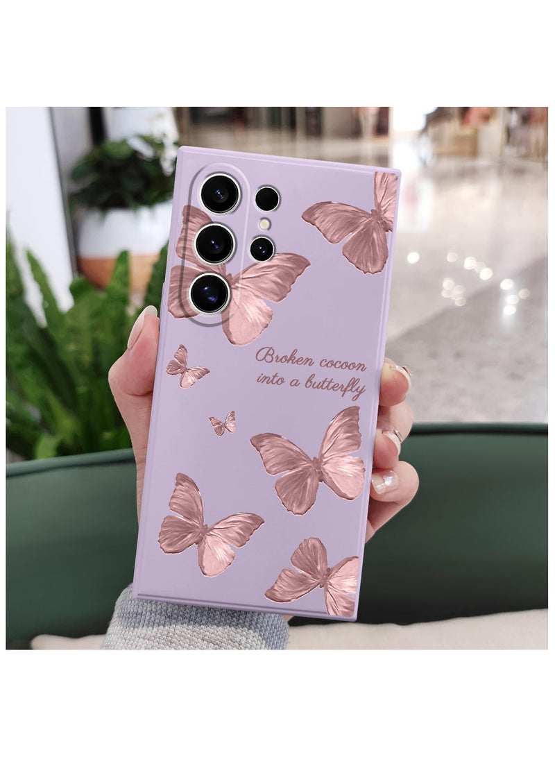 for Samsung Galaxy S24 Ultra Case, Creative Flower Pattern Design Phone Cover Drop Protection Soft Ultra Thin Scratch Resistant Microfiber Lining Inner for Galaxy S24 Ultra-Butterfly Purple - Image 2