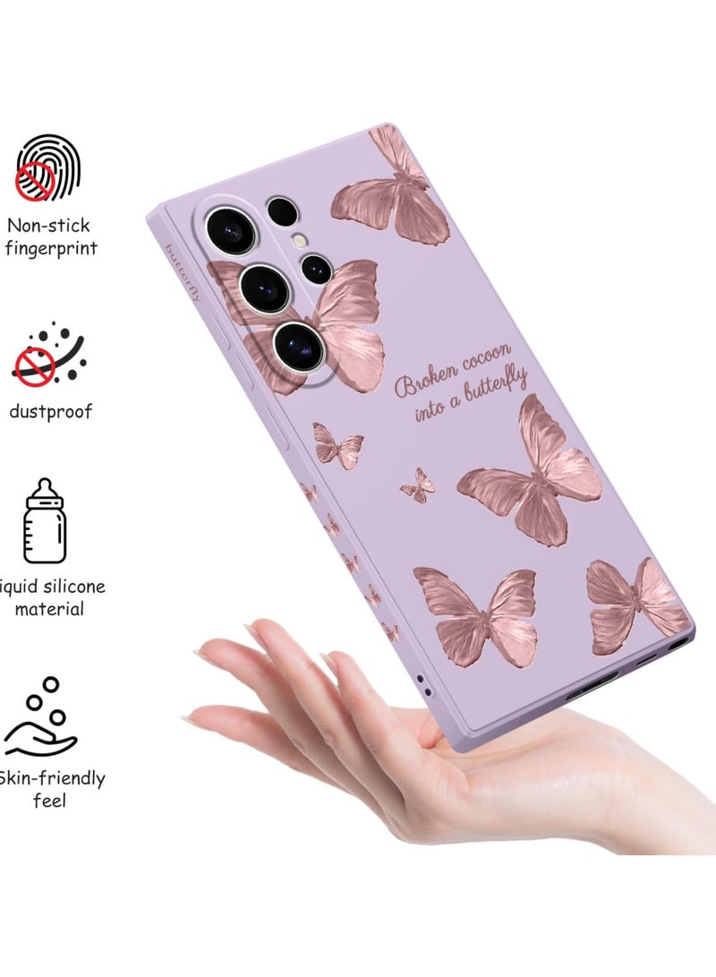 for Samsung Galaxy S24 Ultra Case, Creative Flower Pattern Design Phone Cover Drop Protection Soft Ultra Thin Scratch Resistant Microfiber Lining Inner for Galaxy S24 Ultra-Butterfly Purple - Image 3