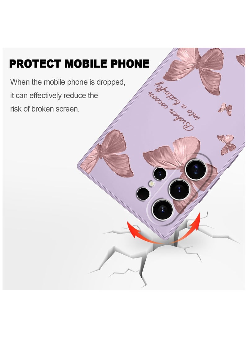 for Samsung Galaxy S24 Ultra Case, Creative Flower Pattern Design Phone Cover Drop Protection Soft Ultra Thin Scratch Resistant Microfiber Lining Inner for Galaxy S24 Ultra-Butterfly Purple - Image 4
