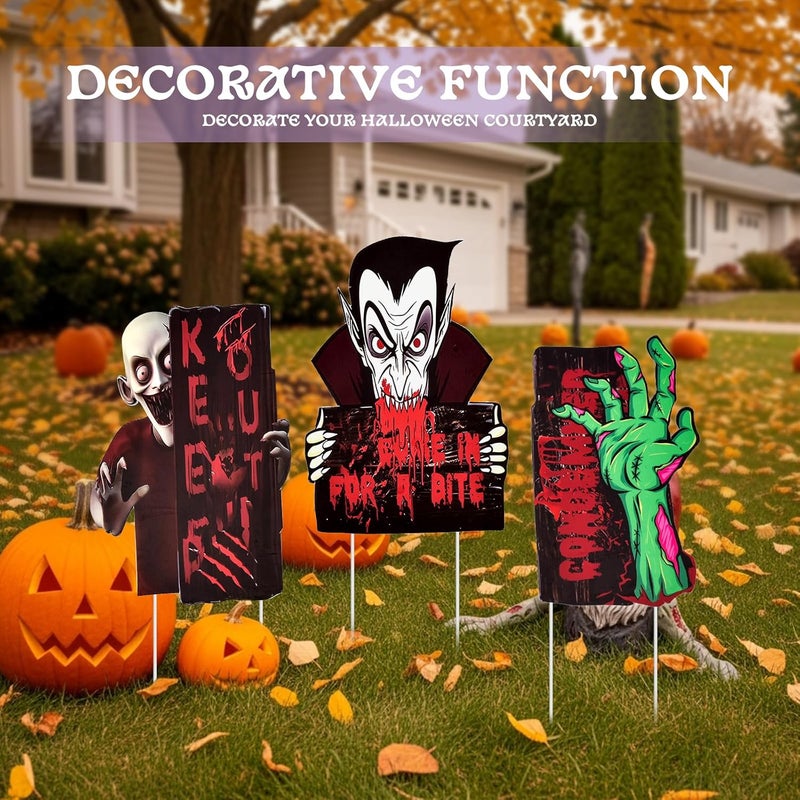 AHEONLAR 3-PACK Halloween Yard Sign Home Outdoor Lawn Decoration, Halloween Yard Stakes Spooky Vampire Decor Signs- Style A - Image 4