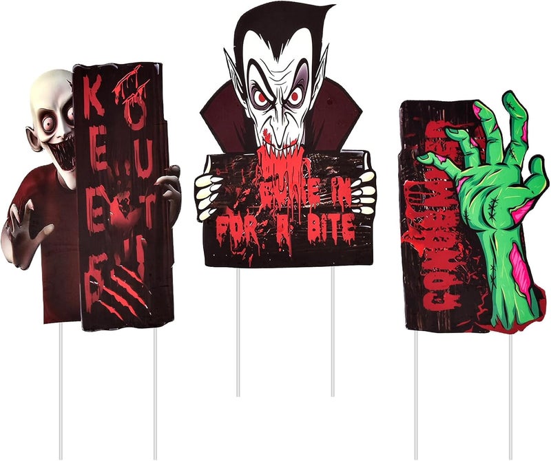 AHEONLAR 3-PACK Halloween Yard Sign Home Outdoor Lawn Decoration, Halloween Yard Stakes Spooky Vampire Decor Signs- Style A - Image 1