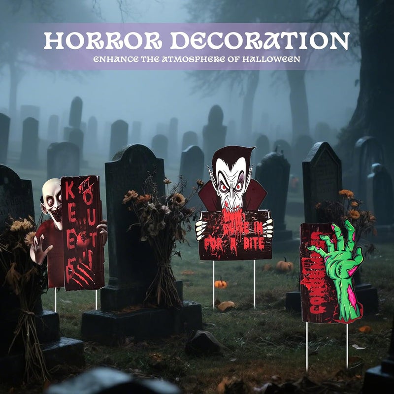 AHEONLAR 3-PACK Halloween Yard Sign Home Outdoor Lawn Decoration, Halloween Yard Stakes Spooky Vampire Decor Signs- Style A - Image 5