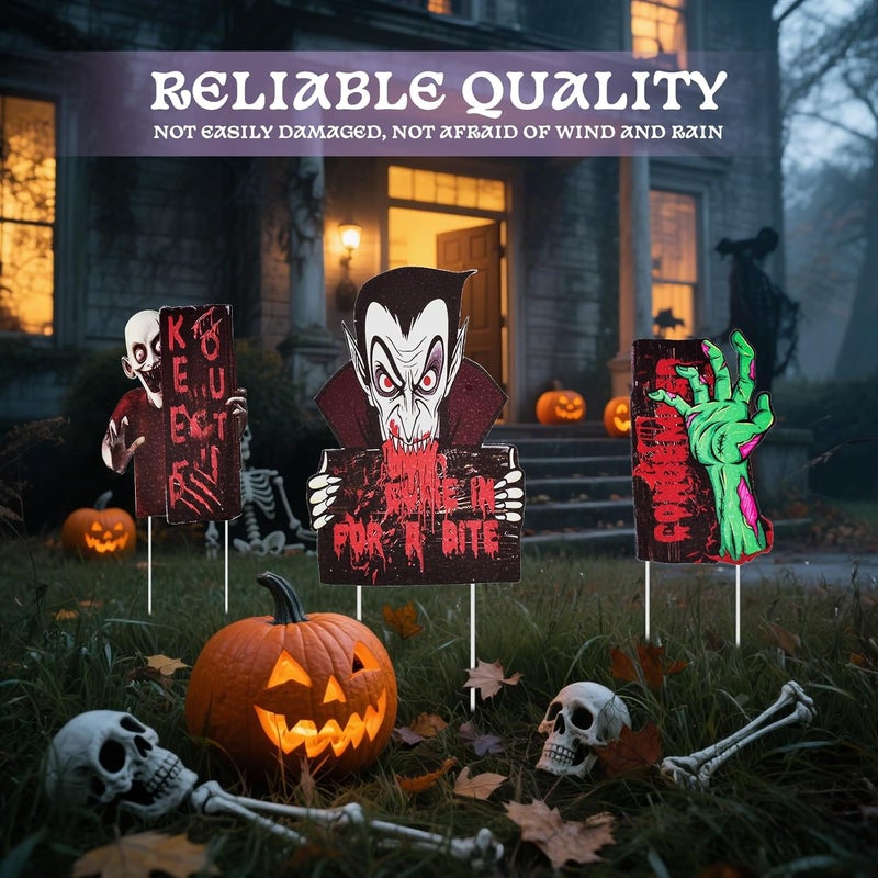 AHEONLAR 3-PACK Halloween Yard Sign Home Outdoor Lawn Decoration, Halloween Yard Stakes Spooky Vampire Decor Signs- Style A - Image 3