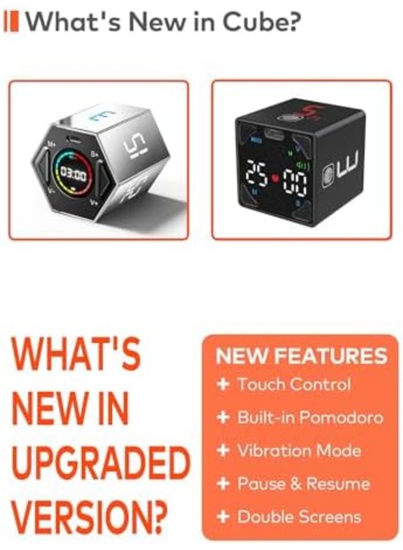 SYOSI Cube Timer, Productivity Timer Digital Clock, 1/3/5/10/15/25/45/60min, Custom Pause  Resume, Countdown, Mute, Vibration  Adjustable Sound Alert for Kitchen, Work, ADD, Meeting, Study, Gym (Black) - Image 5