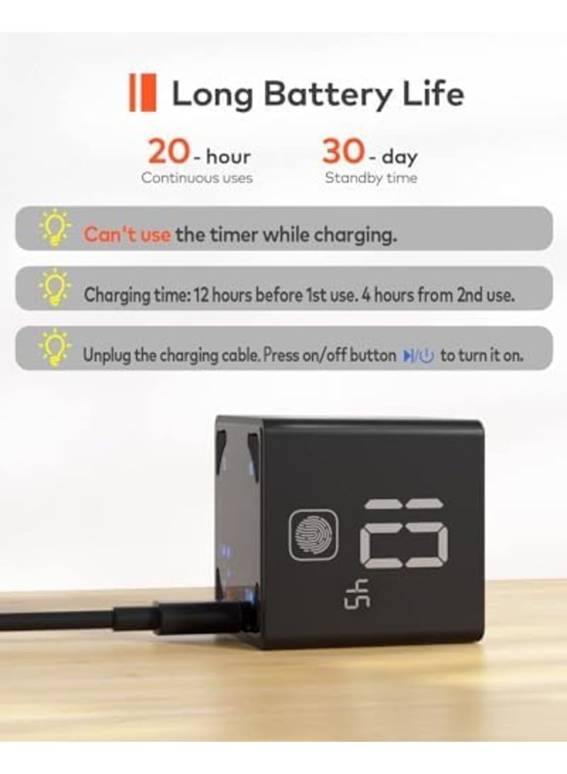 SYOSI Cube Timer, Productivity Timer Digital Clock, 1/3/5/10/15/25/45/60min, Custom Pause  Resume, Countdown, Mute, Vibration  Adjustable Sound Alert for Kitchen, Work, ADD, Meeting, Study, Gym (Black) - Image 3