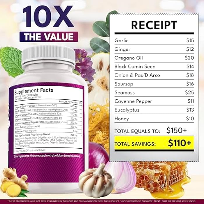 NEW AGE Garlic + Ginger Supplement - Oil of Oregano, Cayenne Pepper, Soursop, Black Cumin, Sea Moss, Black Pepper - Black Seed Cleanse - 60 Count - Image 5