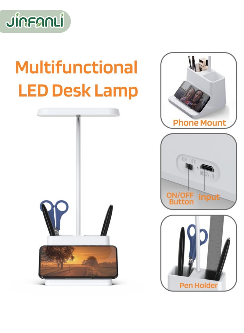JINFANLI Rechargeable small desk lamp, suitable for home office bedroom, children and teenagers study desk lamp, white, LED, pen holder, mini, gooseneck, college dormitory lighting, suitable for computer keyboard desktop tasks - Image 4