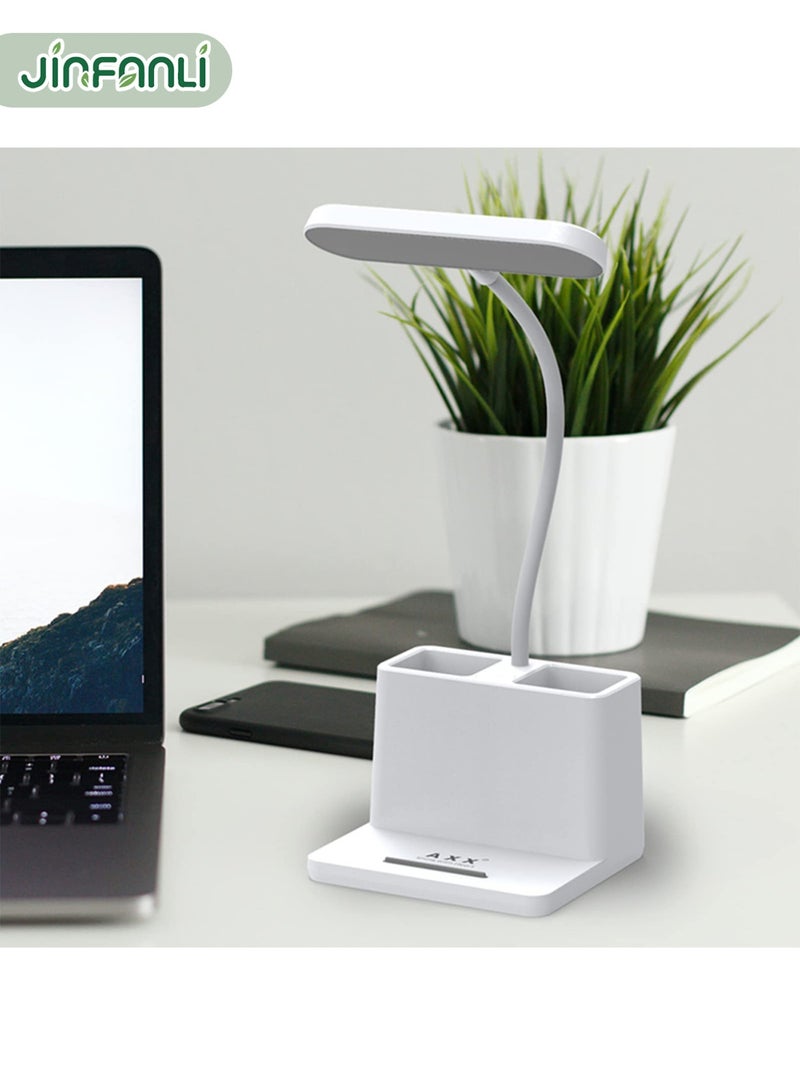 JINFANLI Rechargeable small desk lamp, suitable for home office bedroom, children and teenagers study desk lamp, white, LED, pen holder, mini, gooseneck, college dormitory lighting, suitable for computer keyboard desktop tasks - Image 2