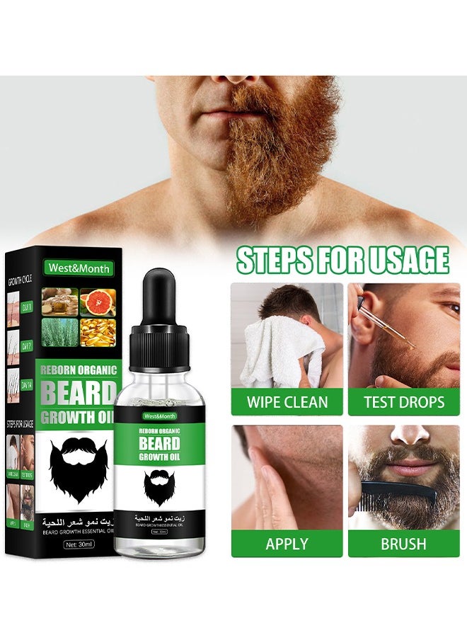 West&Month Beard Growth Oil, For Beard More Full And Thick, Beard Growth Serum Of Plant Extraction, Pure Natural Promote Beard And Hair Growth  - Image 5