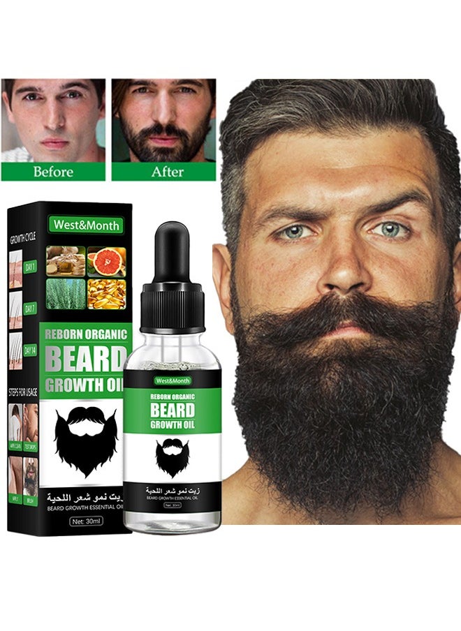 West&Month Beard Growth Oil, For Beard More Full And Thick, Beard Growth Serum Of Plant Extraction, Pure Natural Promote Beard And Hair Growth  - Image 1