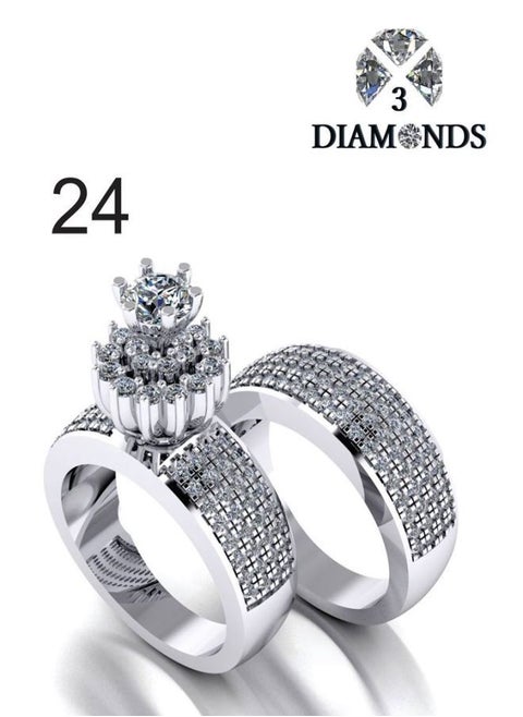 Twins Ring Platinum Plated For Women With Zircon Stone - Silver