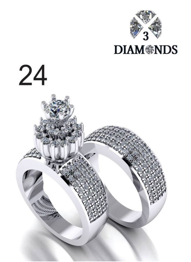 3Diamonds - Twins Ring Platinum Plated For Women With Zircon Stone - Silver - Image 1