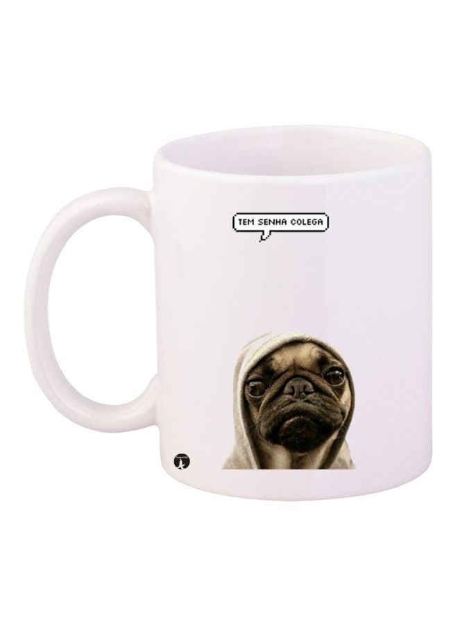 RYN Dog Printed Ceramic Coffee Mug White/Grey/Beige 11ounce