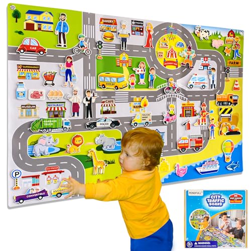 PENGFULL Transportation Felt Story Board Set 4028in Flannel Board for Wall 95 Felt PiecesPreschool Storytelling VehiclesCareer Image DressUpZoo Learning Interactivefor 3 years Gift for Toddlers - Image 1