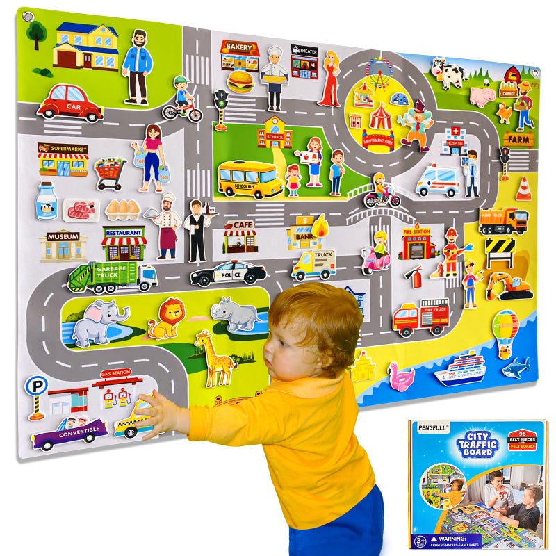 PENGFULL Transportation Felt Story Board Set 4028in Flannel Board for Wall 95 Felt PiecesPreschool Storytelling VehiclesCareer Image DressUpZoo Learning Interactivefor 3 years Gift for Toddlers - Image 3