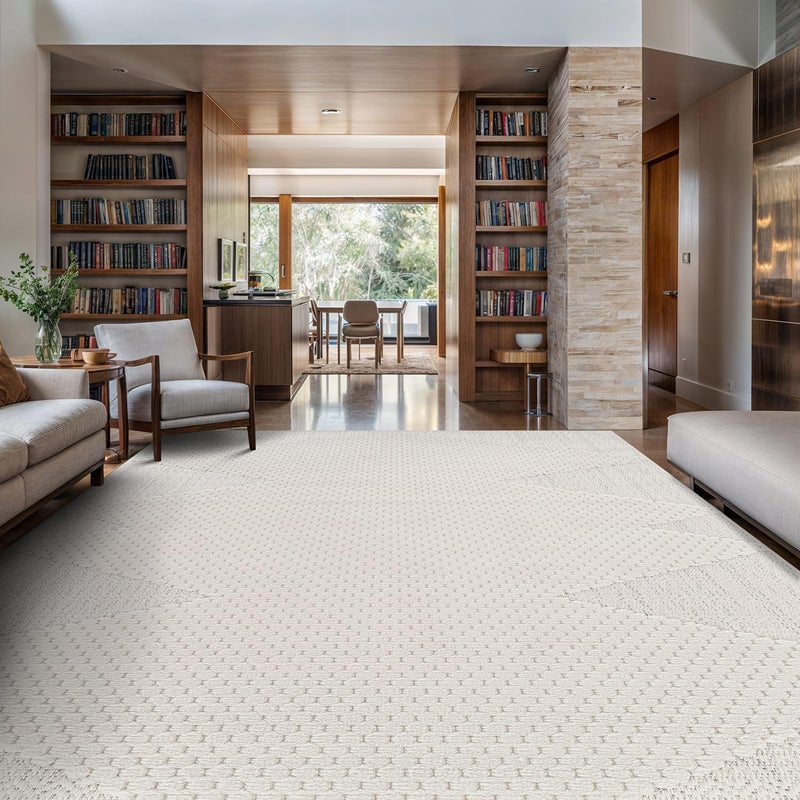 Luul Home Modern Micro Loop Indoor Area Rugs for Living Room Bedroom Kitchen Geometric Triangle White 5x7 Luxury Durable Low and High Pile Non-Shedding Stain Resistant Soft Area Carpet 5 x 7 - Image 1