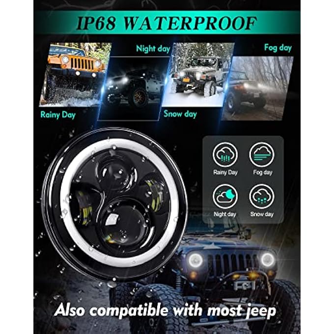ZIMABLUE 7 Inch Led Headlight Round 2Pc Projector 7 Inch Halo Led Headlight H6024 Dot Approved HiLo Beam Drl Amber Turn Signal Compatible With Jeep Wrangler Jk Tj Cj Compatible With Chevy And Miata - Image 5