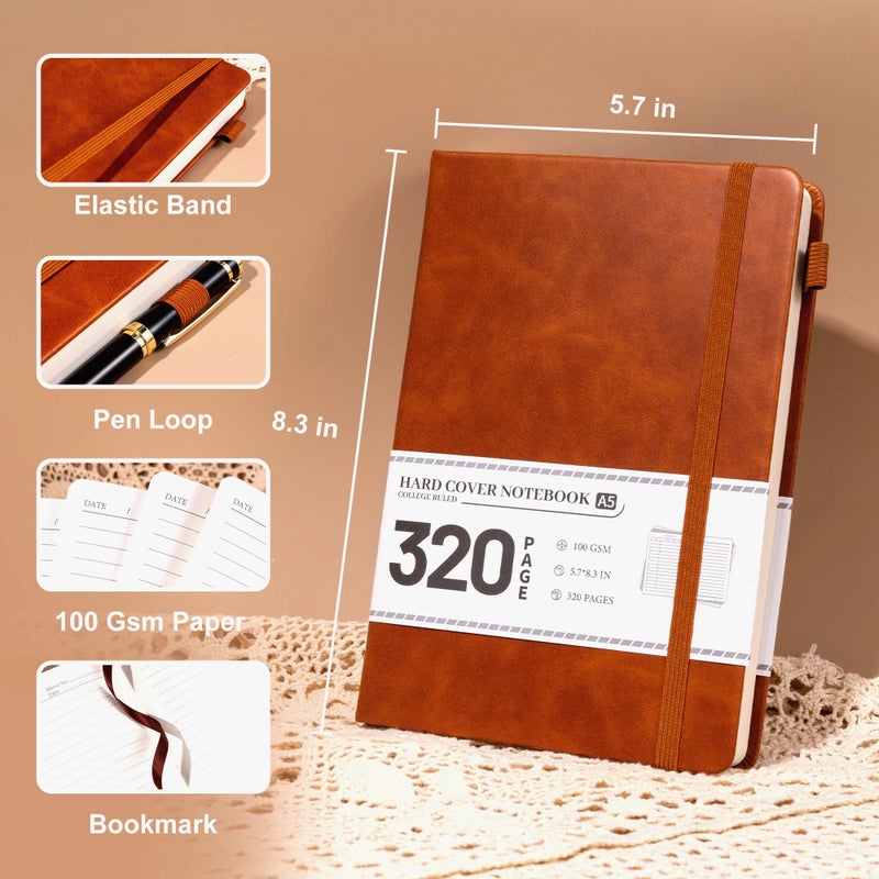 Cagie Journal Notebook For Men Women- Brown Journaling Notebooks Journals Leather For Writing Work Diary A5 Hardcover Thick - Image 4