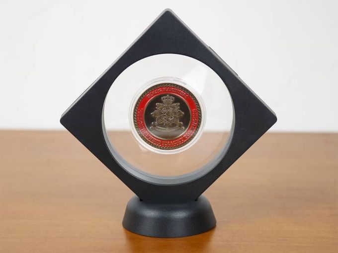 HillSpring 3.6" Clear Display Stand, 3D Floating Display Frame for Medallion Challenge Coin, Medal, Specimen, Stand Box, Jewelry Holder (Black) - Image 3