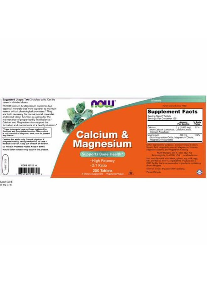 Now Foods Calcium & Magnesium, 250 Tablets (Pack of 2) - Image 2