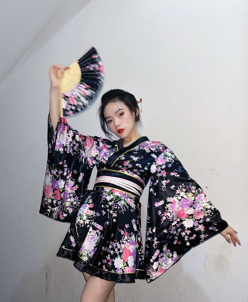 Elibelle Japanese Anime Women's Dance Kimono Robe Fancy Dress Hand Held Silk Folding Fans Tabi Hairstick Socks Set - Image 3