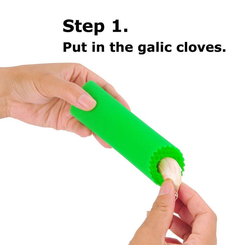 Sinnsally Garlic Peeler Skin Remover Roller Keeper,Easy Quick to Peeled Garlic Cloves with Silicone Tube Roller Garlic Peeling Kitchen Tool(Green) - Image 2