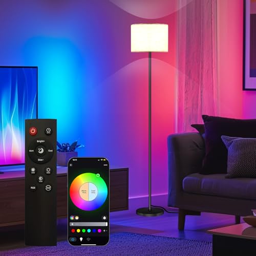 Qaubauyt Smart LED Floor Lamp with APP Control RGB Colors Dimmable Standing Lamp for Living Room Bedroom Gaming Remote Timer 9W Bulb Included 606 Modern Tall Lamp White - Image 1